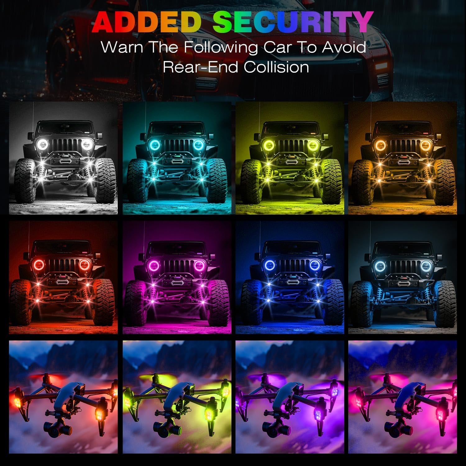 NEW 4-LED Version Wireless LED Strobe Lights with Remote Control, Halloween Wireless LED Lights for Car, Waterproof Anti-Collision Type-C Charing Emergency Warning Light for Car Drone Bike Aircraft