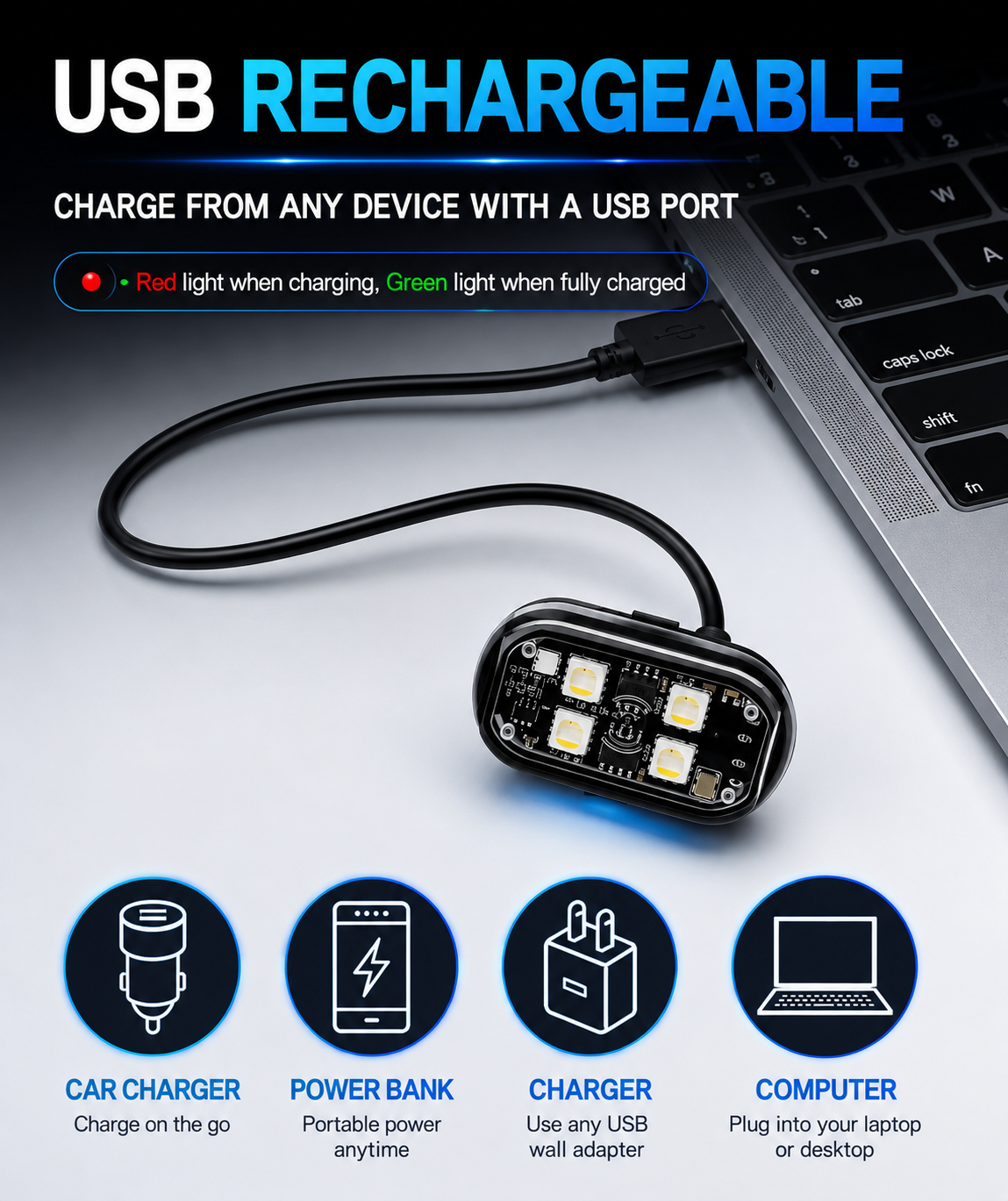 NEW 4-LED Version Wireless LED Strobe Lights with Remote Control, Halloween Wireless LED Lights for Car, Waterproof Anti-Collision Type-C Charing Emergency Warning Light for Car Drone Bike Aircraft