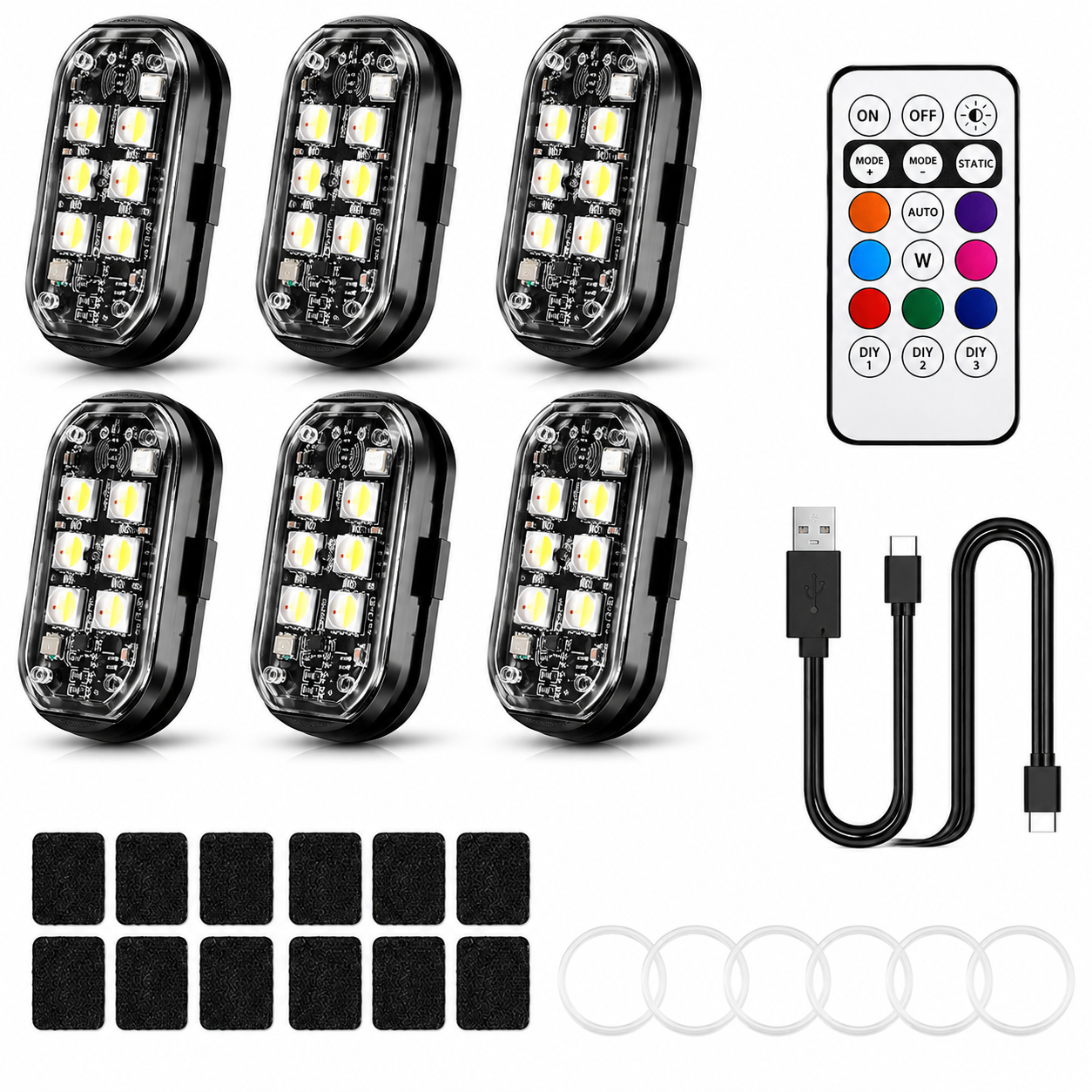 NEW 4-LED Version Wireless LED Strobe Lights with Remote Control, Halloween Wireless LED Lights for Car, Waterproof Anti-Collision Type-C Charing Emergency Warning Light for Car Drone Bike Aircraft