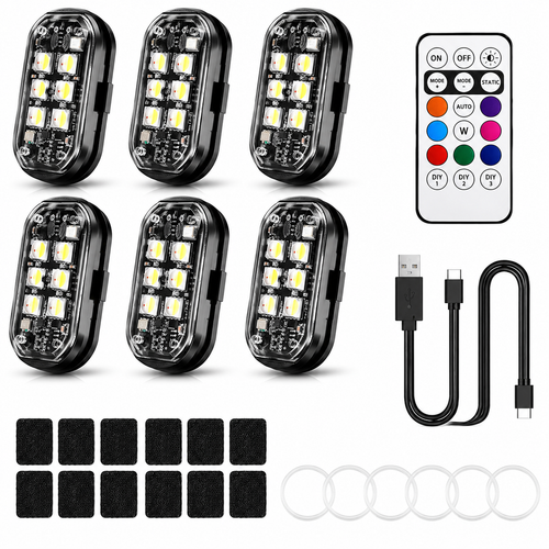 NEW 4-LED Version Wireless LED Strobe Lights with Remote Control, Halloween Wireless LED Lights for Car, Waterproof Anti-Collision Type-C Charing Emergency Warning Light for Car Drone Bike Aircraft
