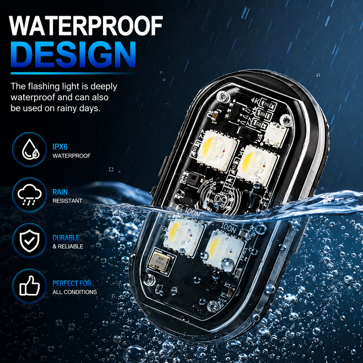 NEW 4-LED Version Wireless LED Strobe Lights with Remote Control, Halloween Wireless LED Lights for Car, Waterproof Anti-Collision Type-C Charing Emergency Warning Light for Car Drone Bike Aircraft