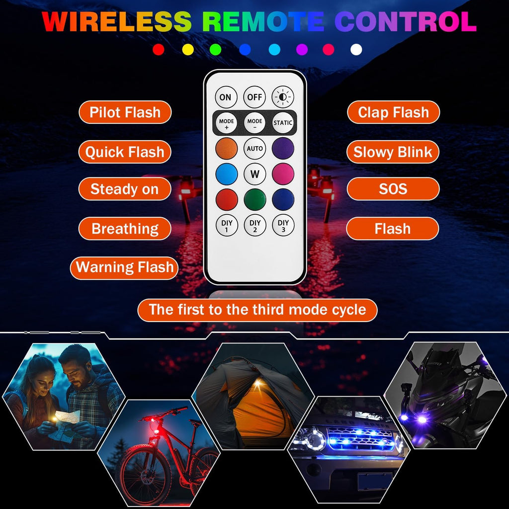 NEW 4-LED Version Wireless LED Strobe Lights with Remote Control, Halloween Wireless LED Lights for Car, Waterproof Anti-Collision Type-C Charing Emergency Warning Light for Car Drone Bike Aircraft