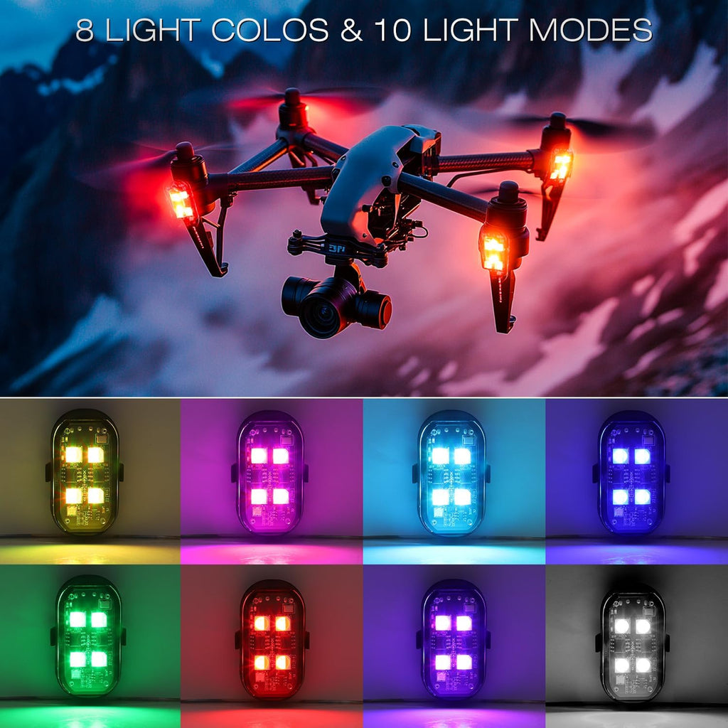 NEW 4-LED Version Wireless LED Strobe Lights with Remote Control, Halloween Wireless LED Lights for Car, Waterproof Anti-Collision Type-C Charing Emergency Warning Light for Car Drone Bike Aircraft