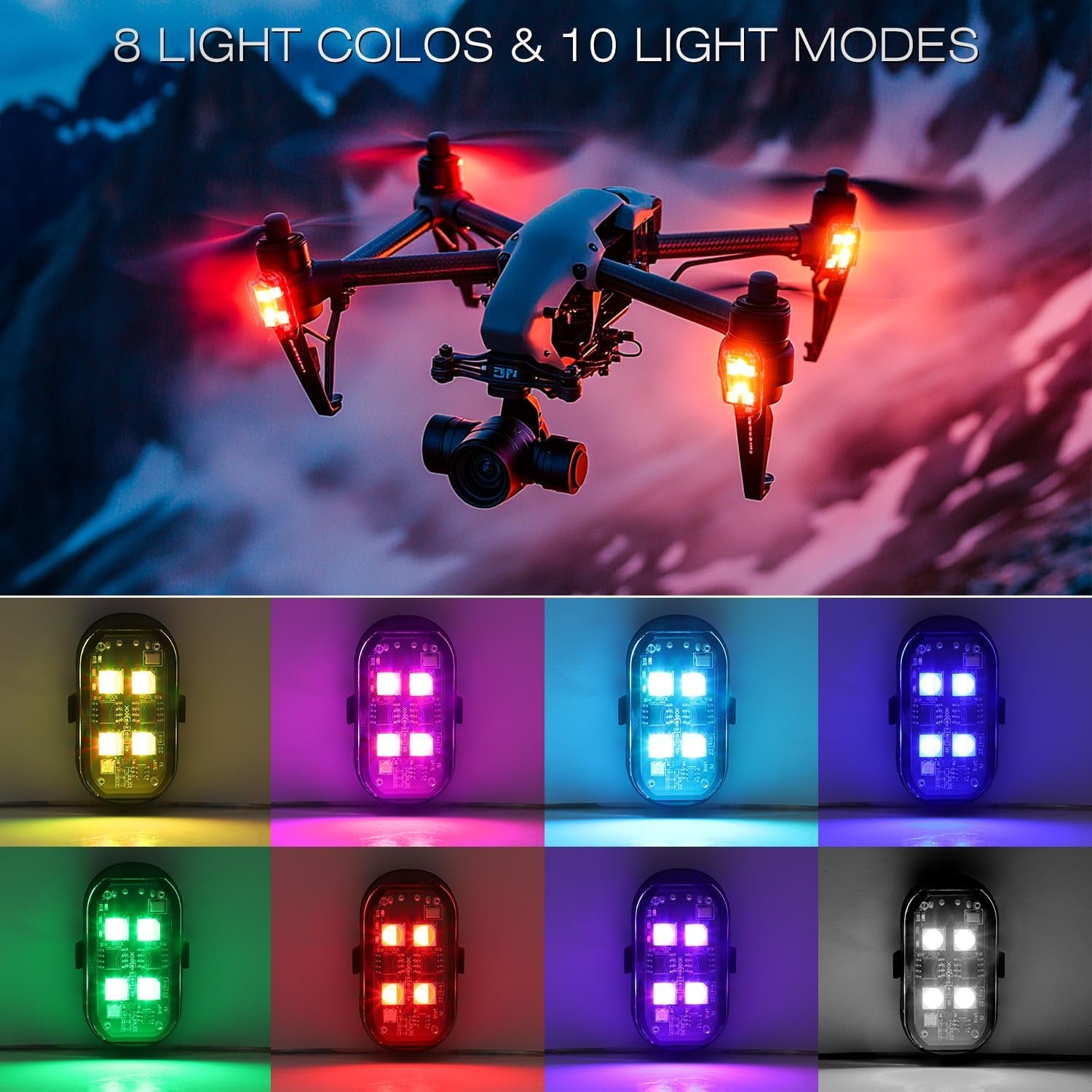 NEW 4-LED Version Wireless LED Strobe Lights with Remote Control, Halloween Wireless LED Lights for Car, Waterproof Anti-Collision Type-C Charing Emergency Warning Light for Car Drone Bike Aircraft