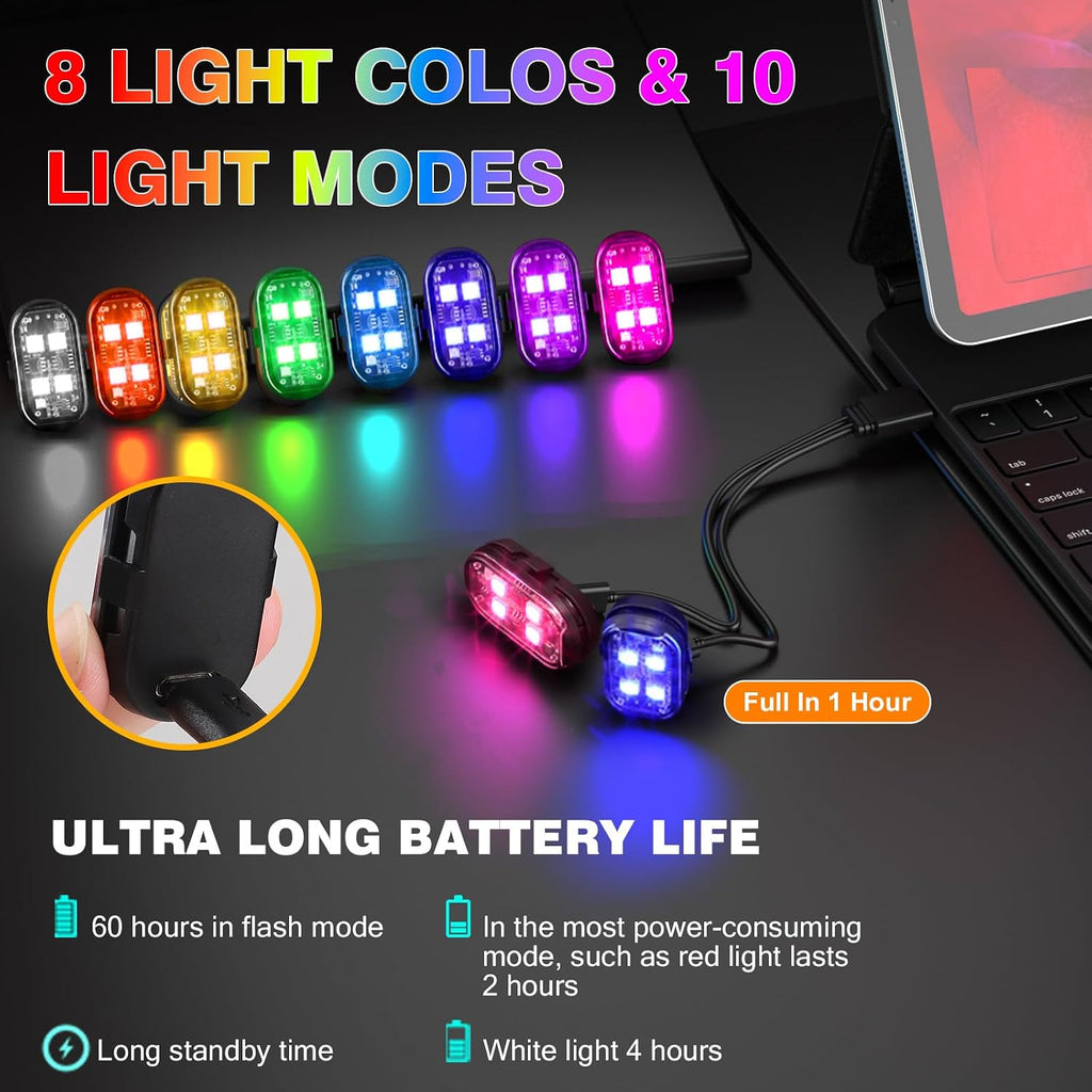 NEW 4-LED Version Wireless LED Strobe Lights with Remote Control, Halloween Wireless LED Lights for Car, Waterproof Anti-Collision Type-C Charing Emergency Warning Light for Car Drone Bike Aircraft